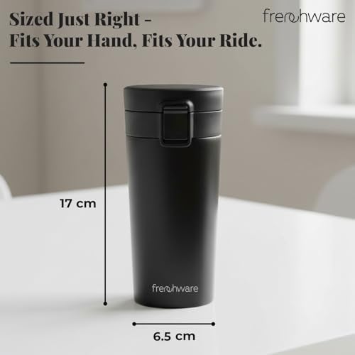 Frenchware Insulated Coffee Mug, 300ml, Double Wall Stainless Steel Travel Mug, Hot & Cold Flask with Leak Proof Lid, Push-Button Operation, BPA-Free, Travel-Friendly Tumbler for Home & Office, Black - Image 4