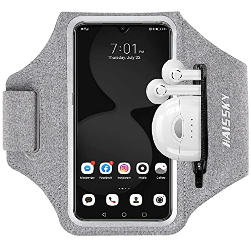 HAISSKY Running Armband with Earphone Bag Cell Phone Armband for iPhone 16 15 Pro 14 Plus 13 11 XR XS, Galaxy S24/S10 Water Resistant Sports Phone Holder Case & Zipper Slot Car Key Holder for 6.7 inch Phone - Image 1