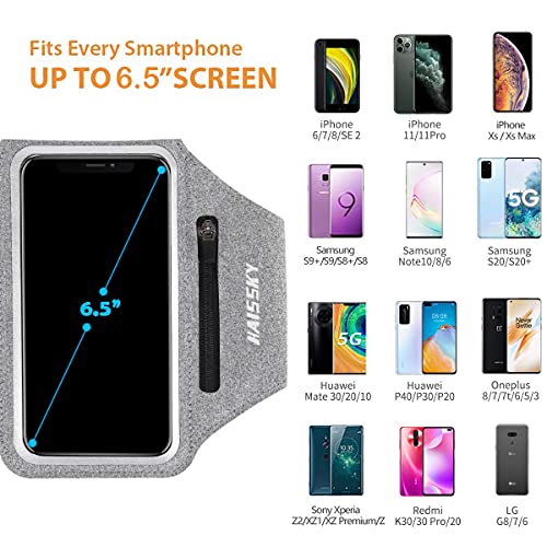 HAISSKY Running Armband with Earphone Bag Cell Phone Armband for iPhone 16 15 Pro 14 Plus 13 11 XR XS, Galaxy S24/S10 Water Resistant Sports Phone Holder Case & Zipper Slot Car Key Holder for 6.7 inch Phone - Image 4