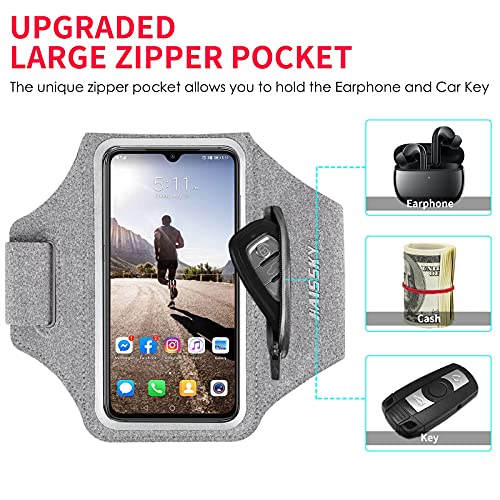 HAISSKY Running Armband with Earphone Bag Cell Phone Armband for iPhone 16 15 Pro 14 Plus 13 11 XR XS, Galaxy S24/S10 Water Resistant Sports Phone Holder Case & Zipper Slot Car Key Holder for 6.7 inch Phone - Image 2