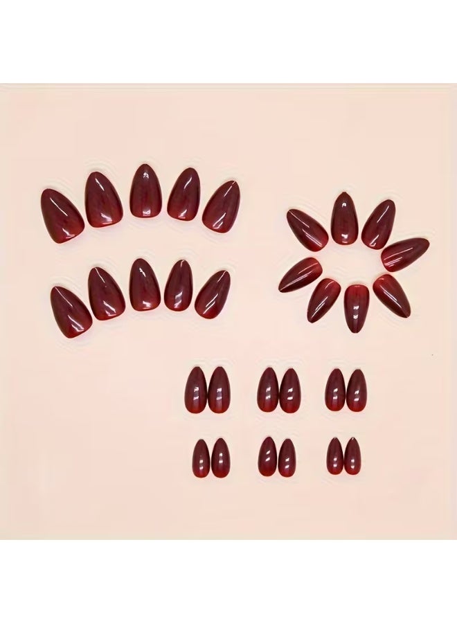 LANGMANNI 24Pcs Burgundy Red Press On Nails, Long Stiletto Fake Nails, Detachable Reusable Wearable False Nails for Women - Image 4