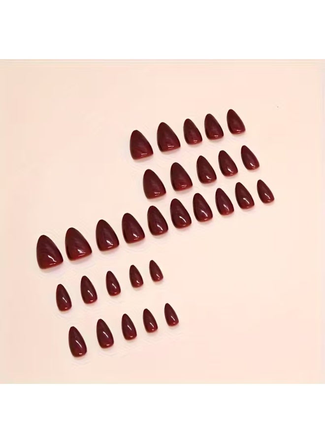 LANGMANNI 24Pcs Burgundy Red Press On Nails, Long Stiletto Fake Nails, Detachable Reusable Wearable False Nails for Women - Image 5