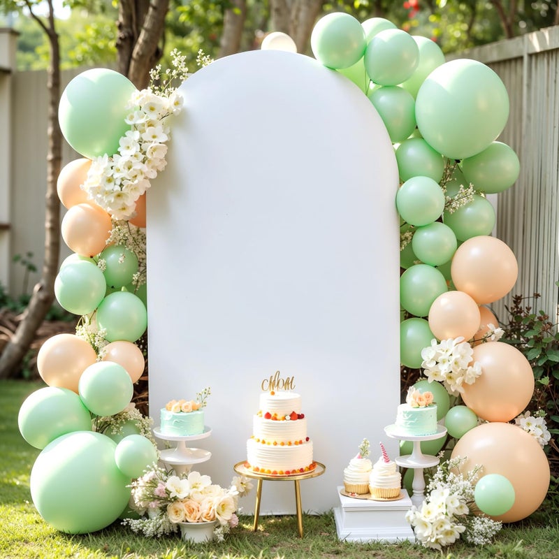Shillance 7.2FT Wedding Arch Backdrop Cover, Spandex Fitted White Arch Covers Stretchy Backdrop Balloon Arch Back Drop for Wedding Birthday Party Christmas Banquet Decoration - Image 1