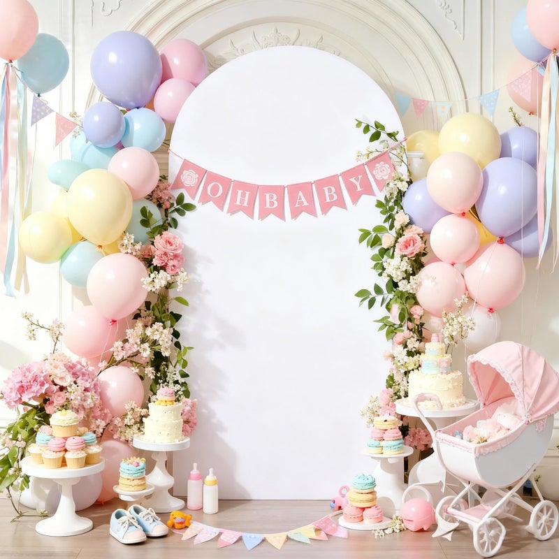 Shillance 7.2FT Wedding Arch Backdrop Cover, Spandex Fitted White Arch Covers Stretchy Backdrop Balloon Arch Back Drop for Wedding Birthday Party Christmas Banquet Decoration - Image 2