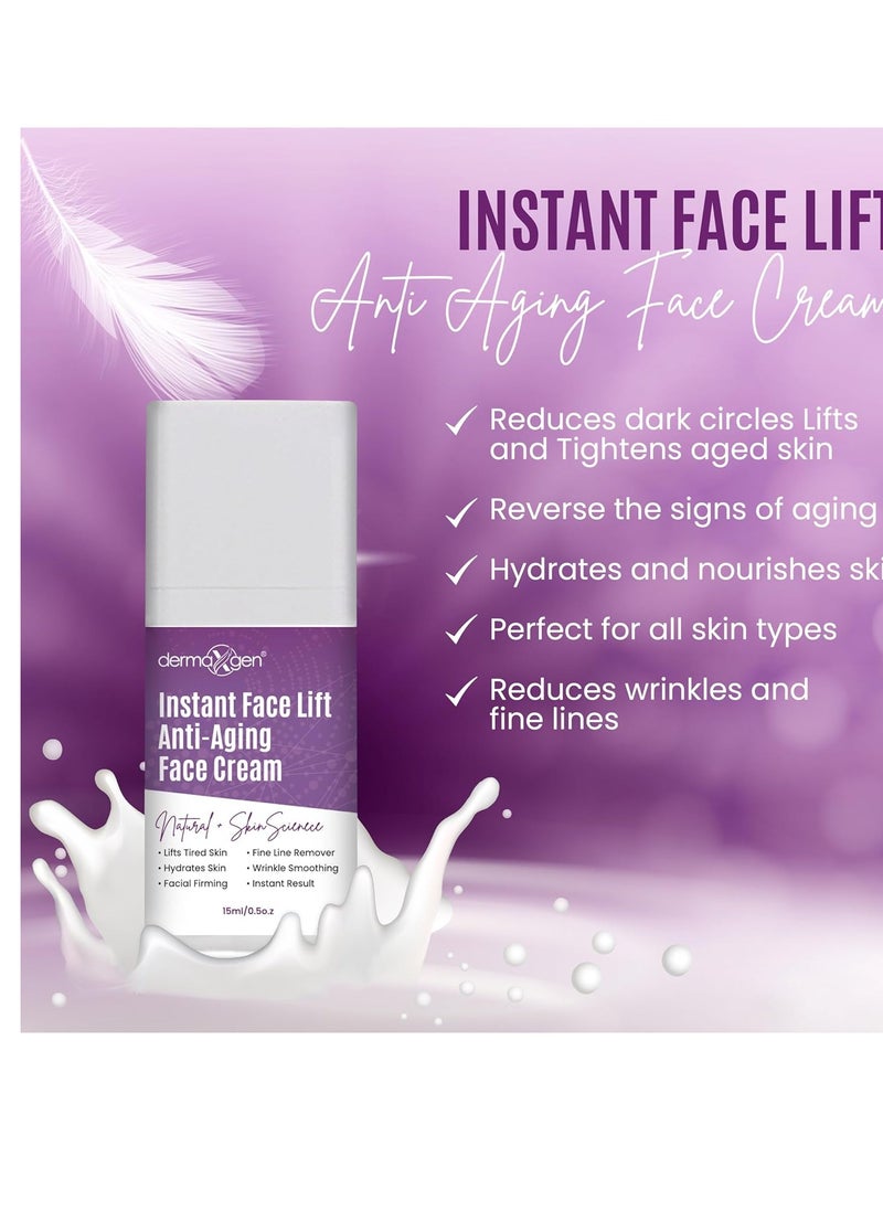 dermaxgen - Natural Instant Face Lift Cream - Advanced Anti-Aging, Tightening & Firming Solution for Neck, Chest, and Sagging Skin - Targets Puffiness, Fine Lines, Wrinkles and Crow’s Feet - 0.5 oz/15ml - Image 1