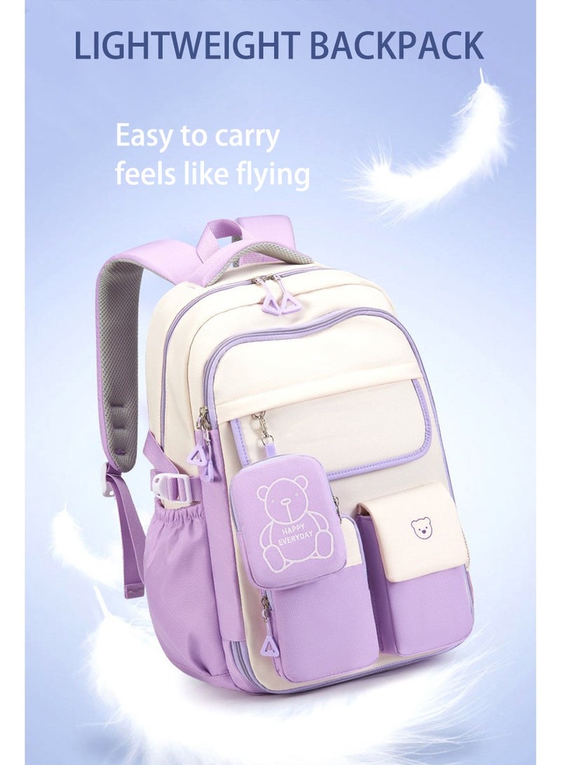 SKY VIEW Kids Backpack Girls And Boys Side-opening Refrigerator Lightweight Elementary Schoolbag Cute Cartoon Bear Large Capacity School Laptop Bookbags For Teens Students Purple - Image 2