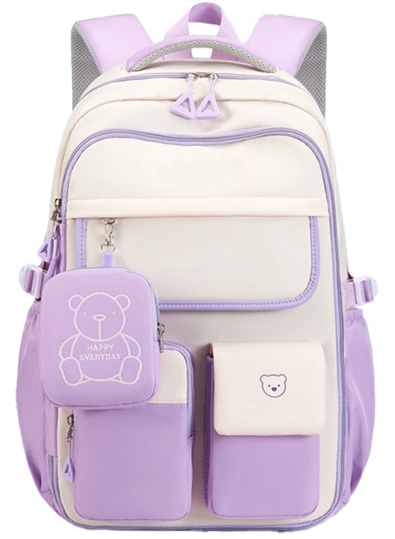 SKY VIEW Kids Backpack Girls And Boys Side-opening Refrigerator Lightweight Elementary Schoolbag Cute Cartoon Bear Large Capacity School Laptop Bookbags For Teens Students Purple - Image 1