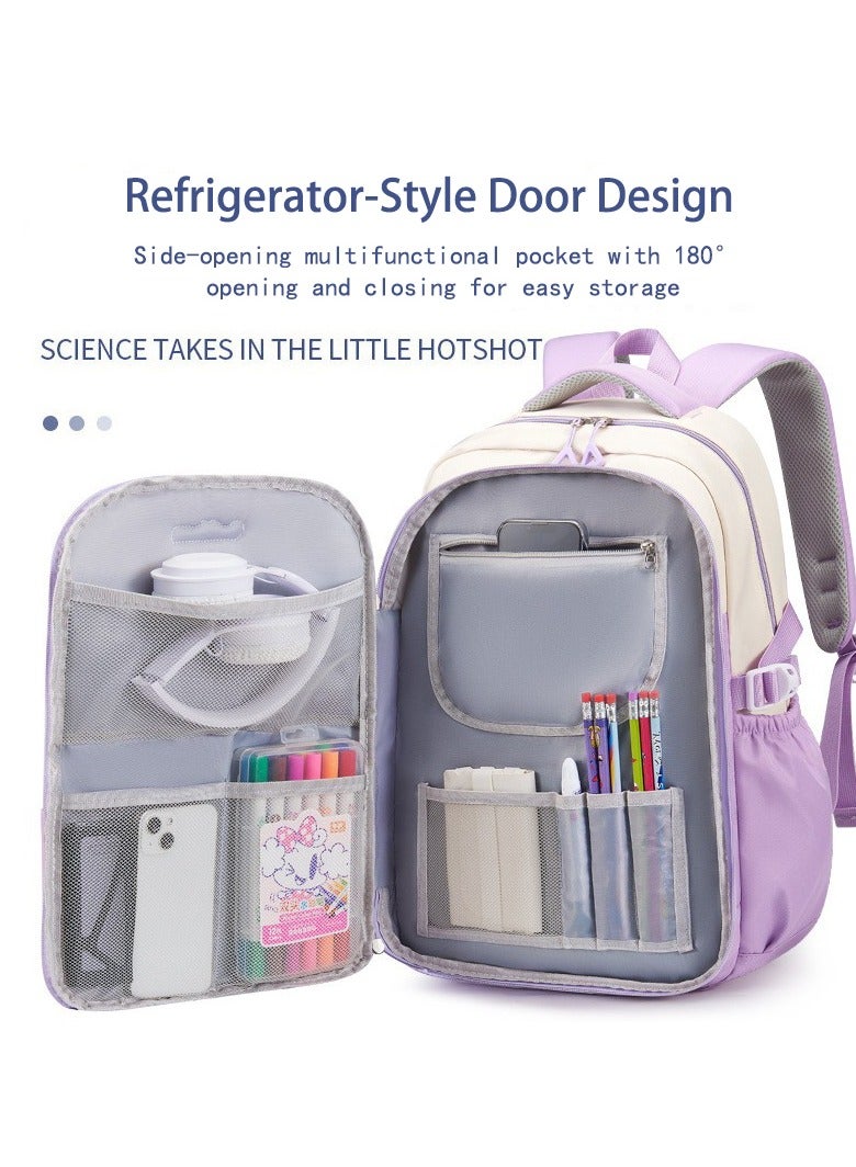 SKY VIEW Kids Backpack Girls And Boys Side-opening Refrigerator Lightweight Elementary Schoolbag Cute Cartoon Bear Large Capacity School Laptop Bookbags For Teens Students Purple - Image 4
