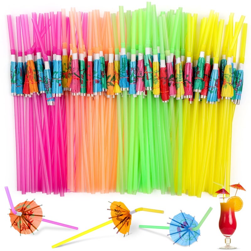 Paxcoo 100pcs Umbrella Straws  Hawaiian Luau Party Straws for Drinks Decorations Assorted Colors