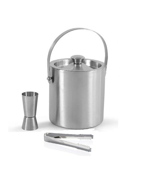 finality Stainless Steel Double Walled Insulated Ice Bucket with Lid Tong peg Measure Bar Accessories 15 LTR