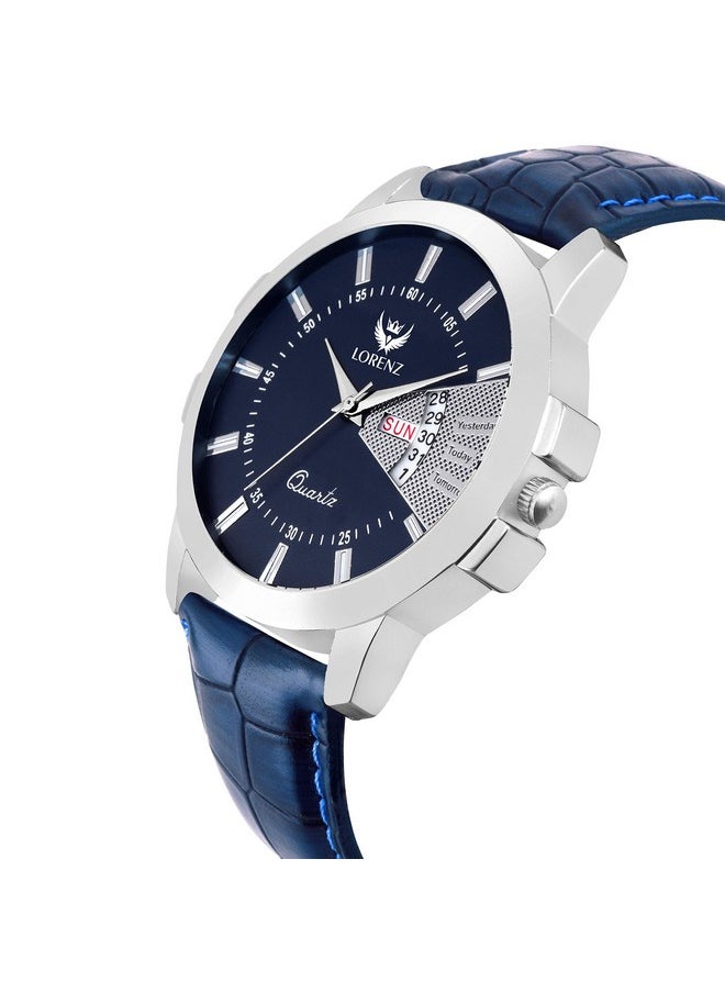 Lorenz LORENZ Leather Men's Combo Of Blue Dial Day And Date Analog Watch And Blue Wallet - Cm-203Wl-06  - Image 4