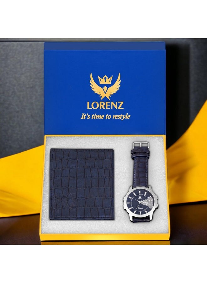 Lorenz LORENZ Leather Men's Combo Of Blue Dial Day And Date Analog Watch And Blue Wallet - Cm-203Wl-06  - Image 2