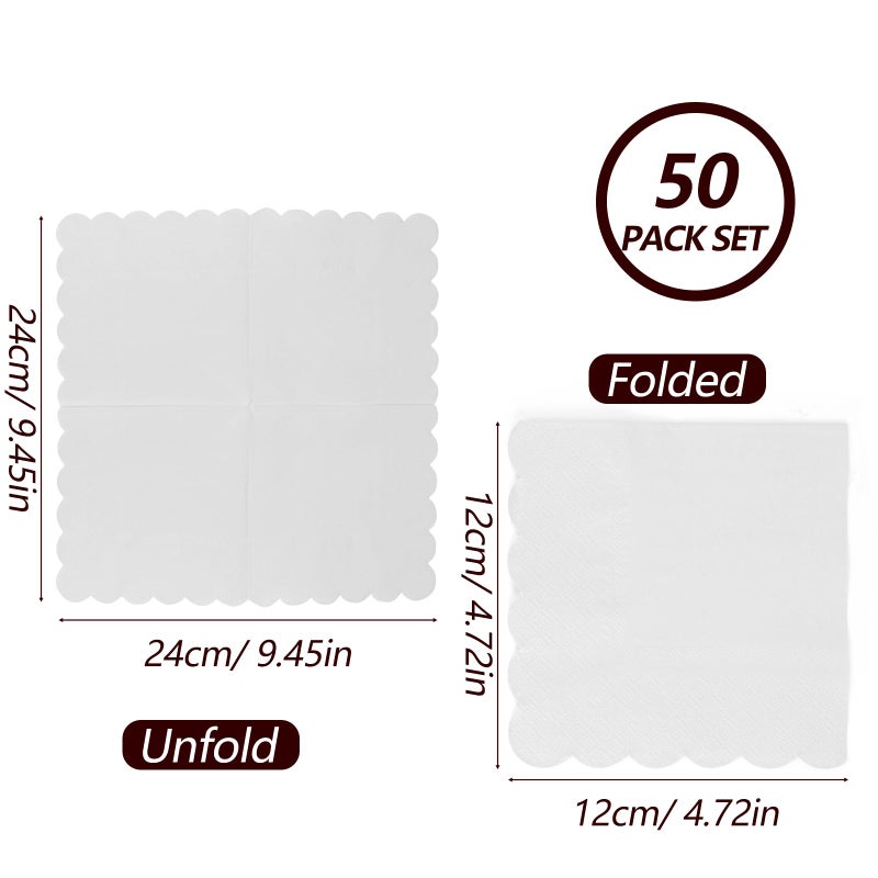 Duxesuk 50 Pack Scallop Edged Cocktail Napkins - 5x5 Inches Disposable Napkins for Parties and Events (50, White) - Image 3
