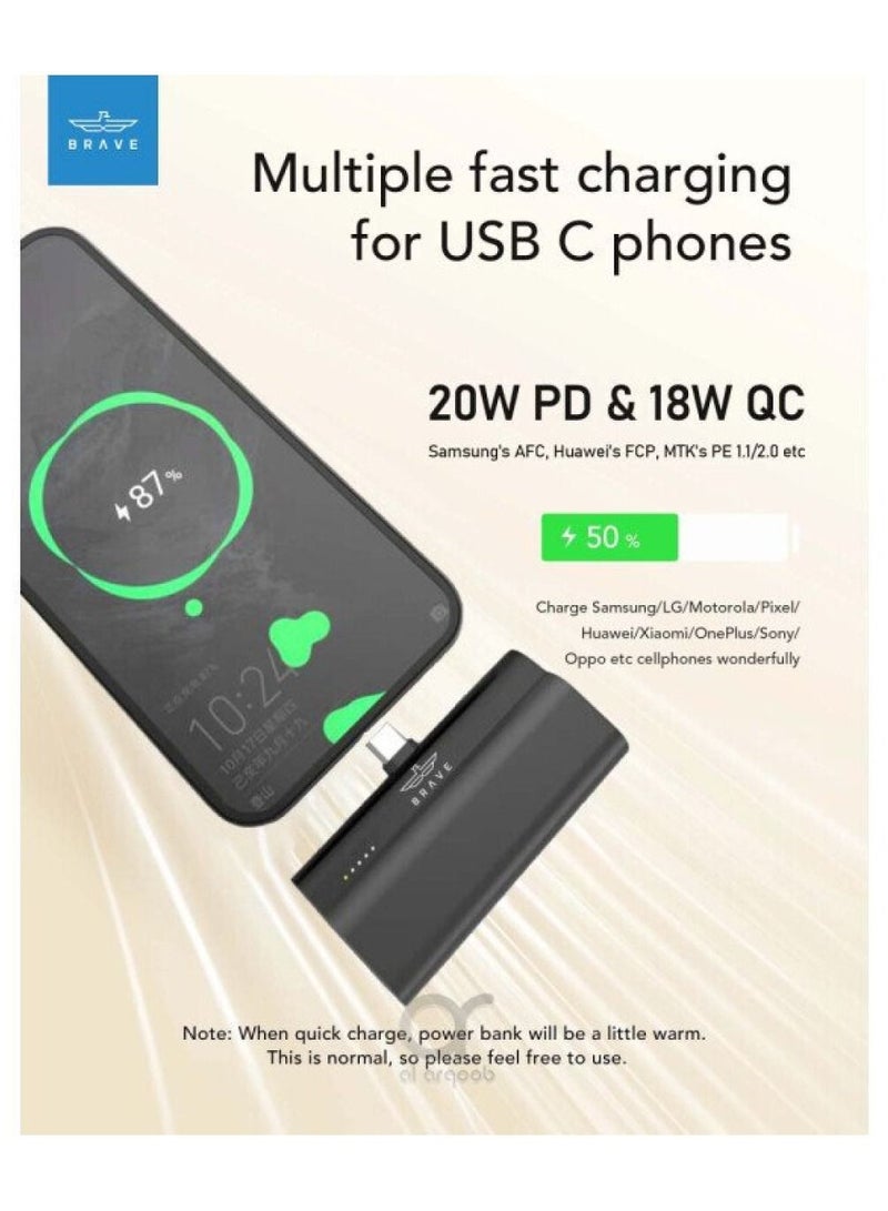 Brave Brave Pocket Mini Portable Power Bank 20W 5000mAh Compatible With Android Black - Image 2
