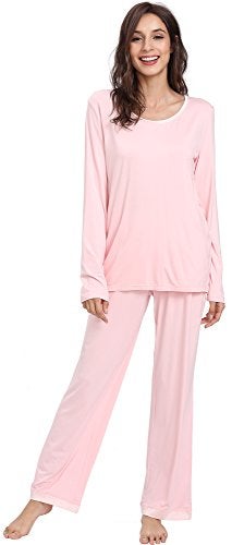 GYS Viscose from Bamboo Womens Pajama Sets Super Soft Long Sleeve Sleepwear Comfy Winter Pjs Sets S4X Pink Medium