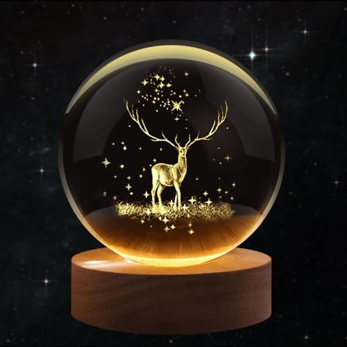 CPENSUS Deer 3D Crystal Ball LED Night Light with USB Wooden Base, Perfect for Home Office Décor and Unique Birthday Gift for Adults Multicolor - Image 4
