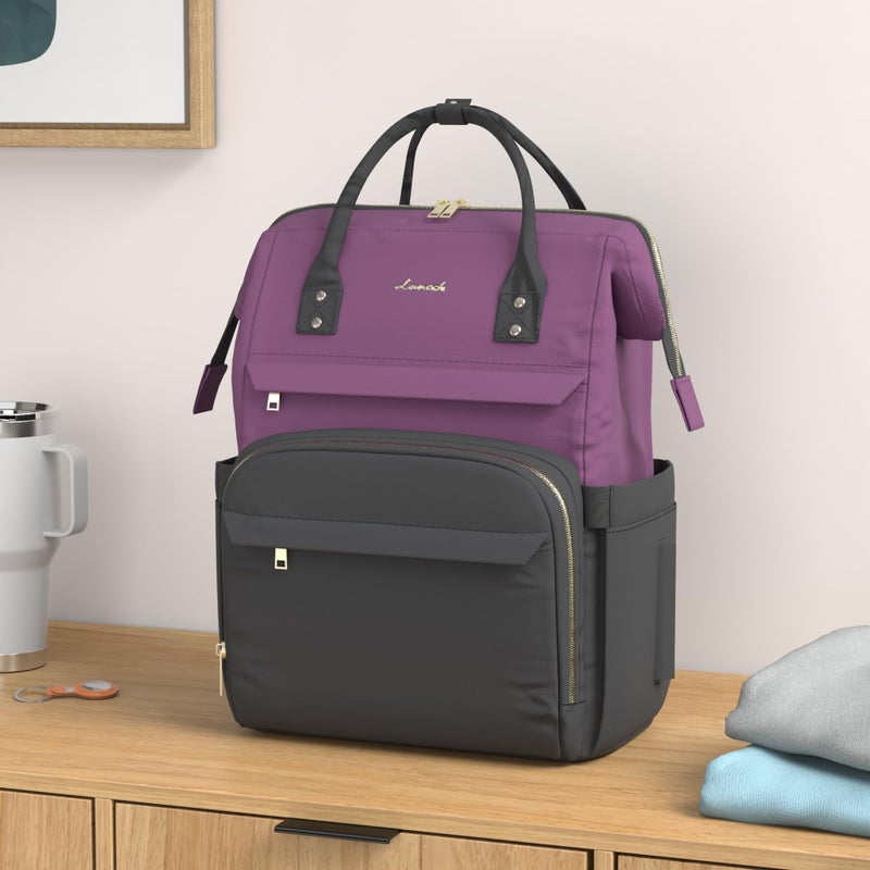 Lovevook LOVEVOOK Laptop Backpack for Women Fashion Business Computer Backpacks Travel Bags Purse Doctor Nurse Work Backpack with USB Port, Fits 17-Inch Laptop Dark Purple-Black  - Image 2