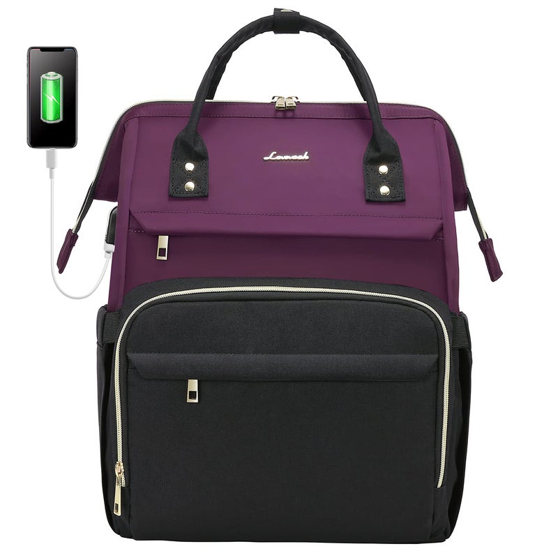 Lovevook LOVEVOOK Laptop Backpack for Women Fashion Business Computer Backpacks Travel Bags Purse Doctor Nurse Work Backpack with USB Port, Fits 17-Inch Laptop Dark Purple-Black  - Image 4