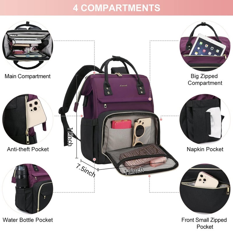 Lovevook LOVEVOOK Laptop Backpack for Women Fashion Business Computer Backpacks Travel Bags Purse Doctor Nurse Work Backpack with USB Port, Fits 17-Inch Laptop Dark Purple-Black  - Image 5