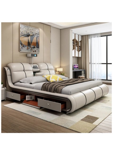 Smart Bed King Size Provided with Projector Massage Bluetooth Speaker Storage Drawers Safe Air Purifier Clock Display Bedroom Essential King Size Bed Luxurious Modern Smart Bed.