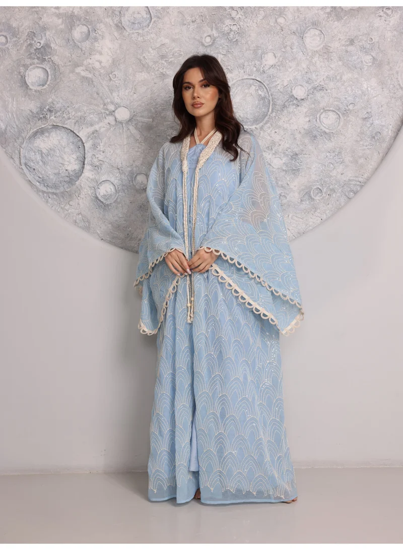 اكسا جلابية مطرزة لامع IK1110 ازرق