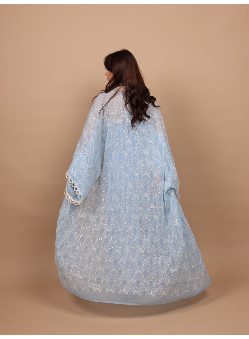 اكسا جلابية مطرزة لامع IK1110 ازرق - Image 4