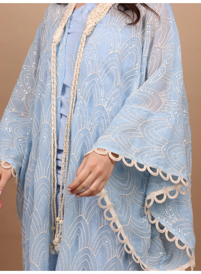اكسا جلابية مطرزة لامع IK1110 ازرق