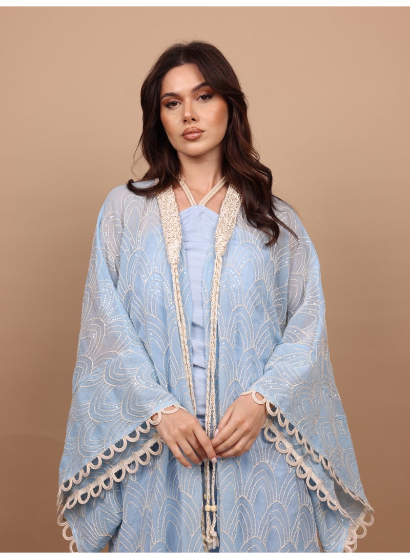 اكسا جلابية مطرزة لامع IK1110 ازرق - Image 3