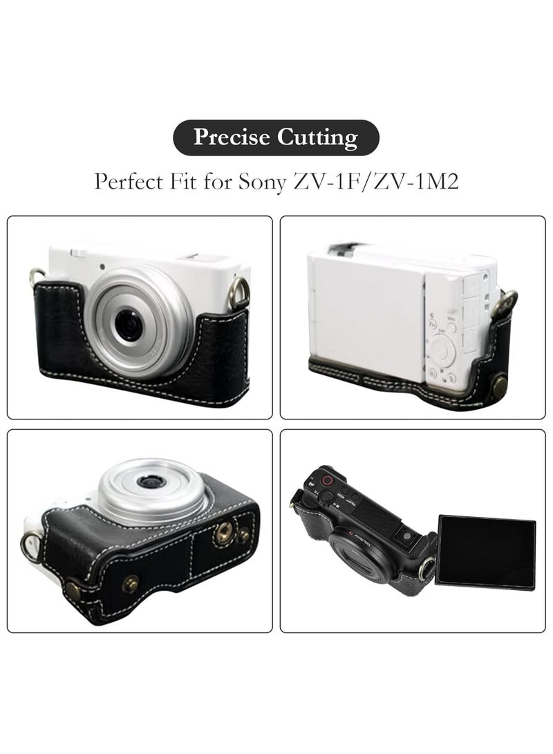 Sony ZV-1 II ZV-1F Camera Bag, PU Leather Camera Bag for Sony ZV1F/ZV-1 II Camera, ZV1M2 ZV1F Camera Bag with Camera Strap - Black - Image 2