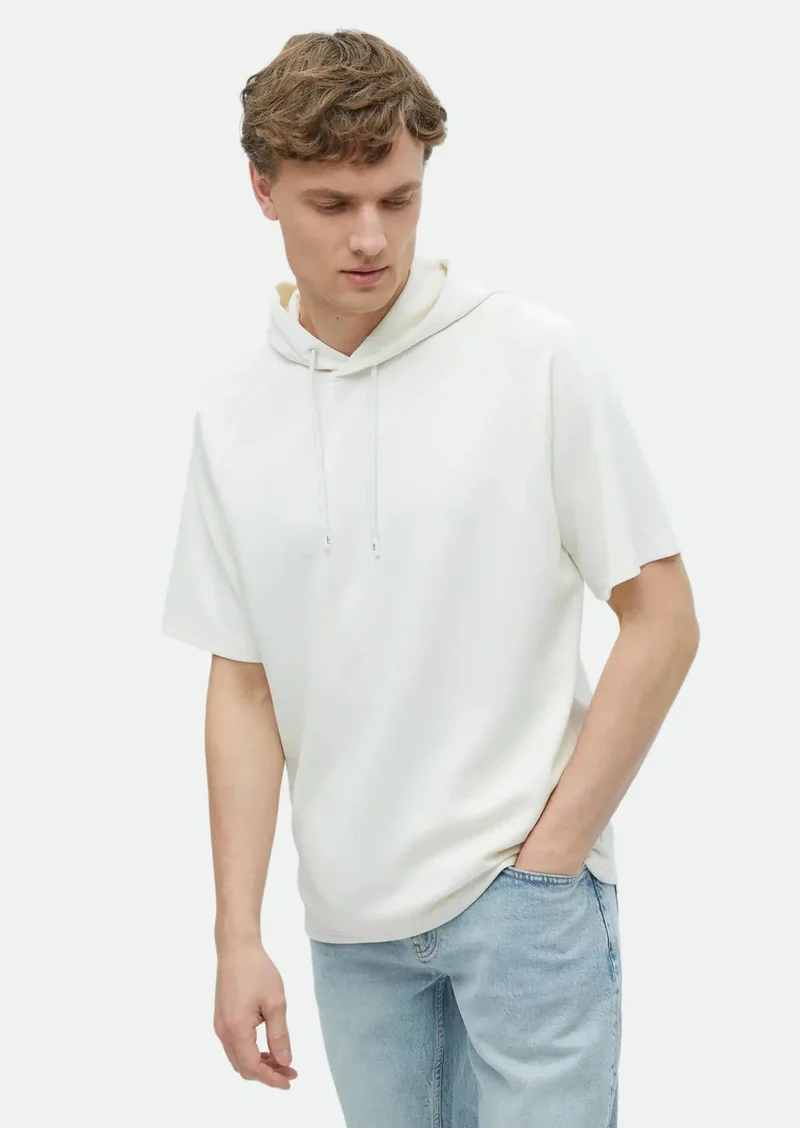 RAMSEY Ecru Hooded Plain Sweatshirt