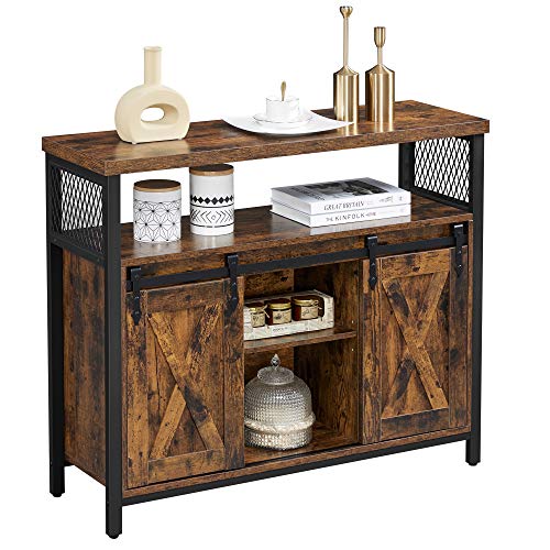 VASAGLE VASAGLE Buffet Cabinet Coffee Bar Storage Cabinet Sideboard with 2 Sliding Barn Doors Adjustable Shelves 13 x 394 x 315 Inches for Living Room Rustic Brown and Ink Black ULSC092B01 