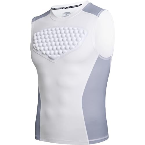 COOLOMG Adult Baseball Chest Protector Padded Shirt Heart Guard Sternum Protection for Football Lacrosse and Goalies Gray-White M - Image 1