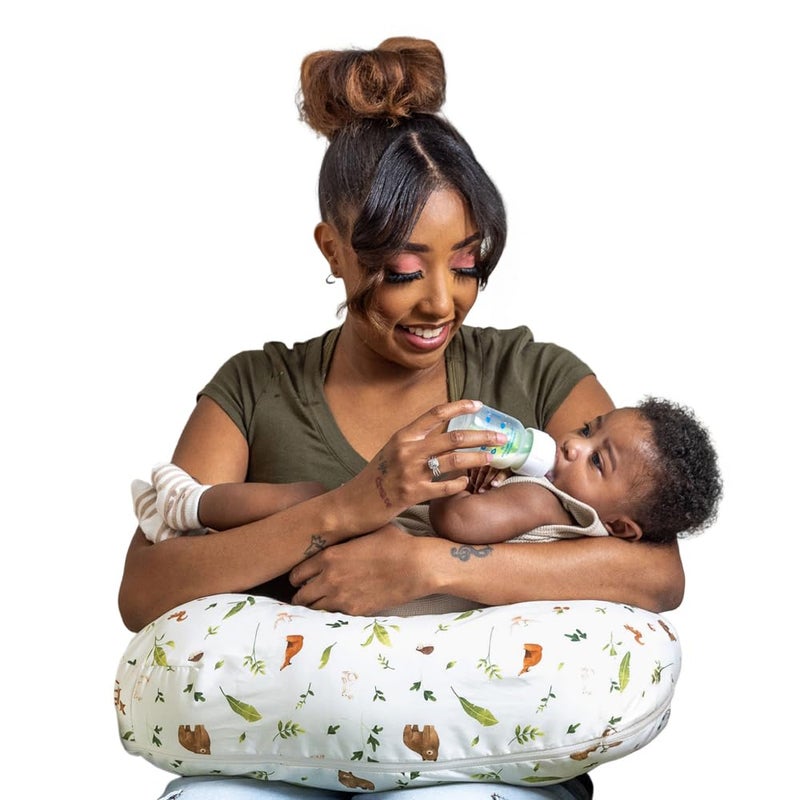 Boppy Nursing Pillow - Firm, Ergonomic U-Shaped Bottle and Breastfeeding Pillow with High Lift for Comfort and Support, Spacious Surface - Neutral Plants and Animals - Image 1