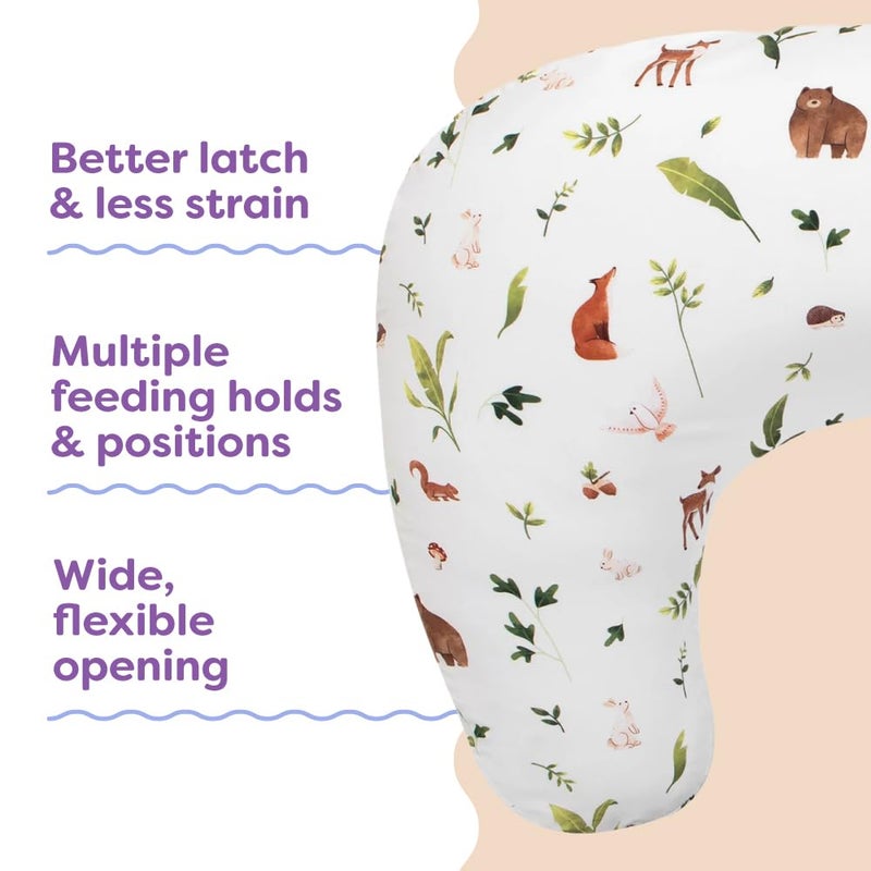 Boppy Nursing Pillow - Firm, Ergonomic U-Shaped Bottle and Breastfeeding Pillow with High Lift for Comfort and Support, Spacious Surface - Neutral Plants and Animals - Image 4