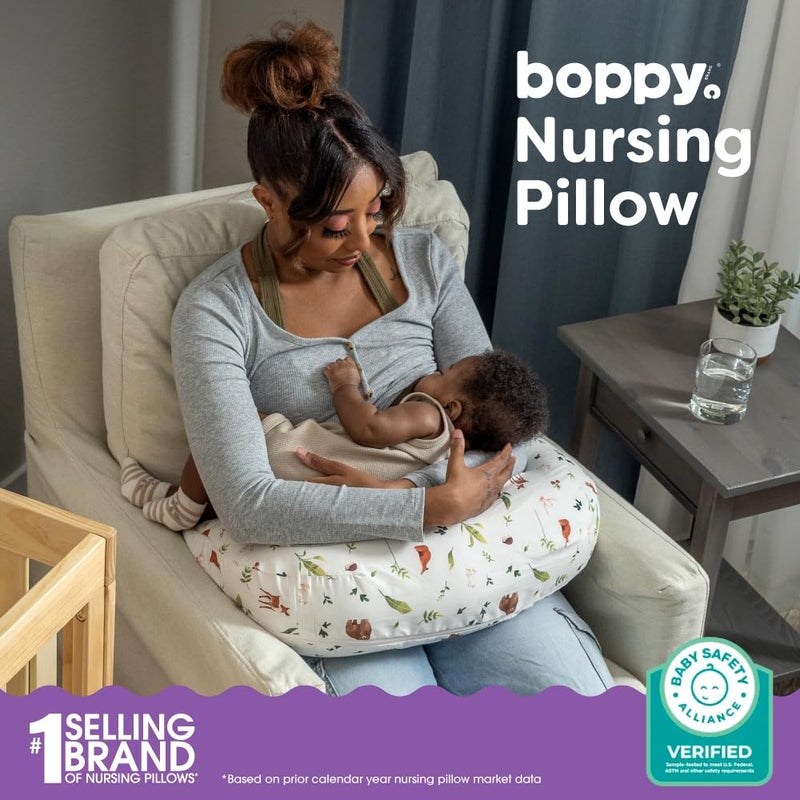 Boppy Nursing Pillow - Firm, Ergonomic U-Shaped Bottle and Breastfeeding Pillow with High Lift for Comfort and Support, Spacious Surface - Neutral Plants and Animals - Image 2