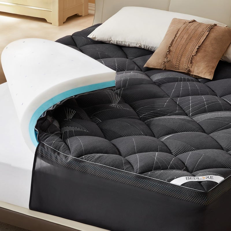 Bedlore 4-Inch King Mattress Topper for Back Pain - Dual Layer Medium Support (2" Gel Memory Foam + 2" Cooling Fluffy Pillow Top Pad), Breathable & Pressure Relief (Gray) - Image 1