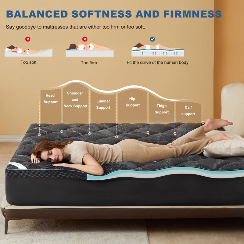 Bedlore 4-Inch King Mattress Topper for Back Pain - Dual Layer Medium Support (2" Gel Memory Foam + 2" Cooling Fluffy Pillow Top Pad), Breathable & Pressure Relief (Gray) - Image 2