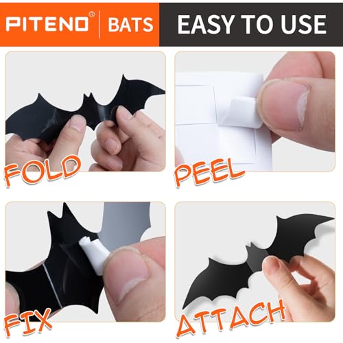Piteno® 140Pcs Bats Halloween Decorations Party Supplies, Realistic PVC 3D Black Scary Bat Stickers for Creepy Home Decor Halloween Party Decorations DIY Wall Window Decal Bathroom Indoor - Image 4
