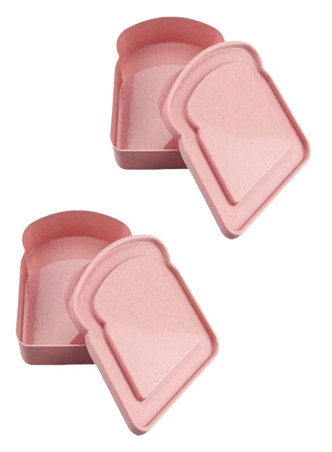 WaigN 2Pcs Pink Sandwich Containers, Toast Shape Sandwich Box Food Storage Case Plastic Sandwich Keeper Bread Container for Family or Adults (5.12 * 4.84 * 1.46in) - Image 1