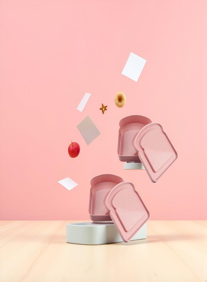 WaigN 2Pcs Pink Sandwich Containers, Toast Shape Sandwich Box Food Storage Case Plastic Sandwich Keeper Bread Container for Family or Adults (5.12 * 4.84 * 1.46in) - Image 4