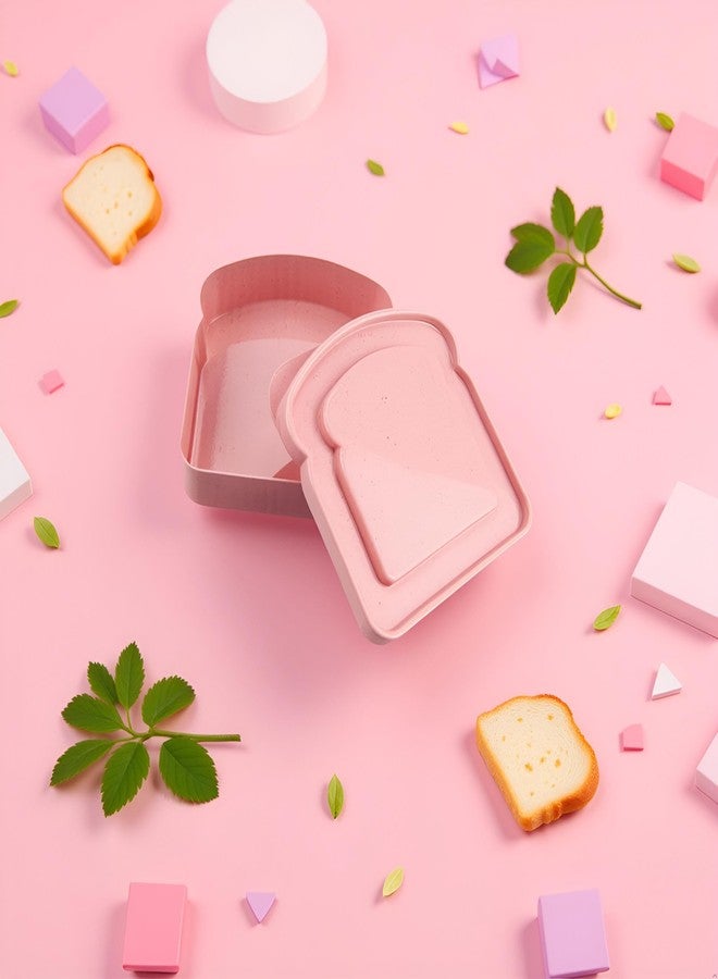 WaigN 2Pcs Pink Sandwich Containers, Toast Shape Sandwich Box Food Storage Case Plastic Sandwich Keeper Bread Container for Family or Adults (5.12 * 4.84 * 1.46in) - Image 3