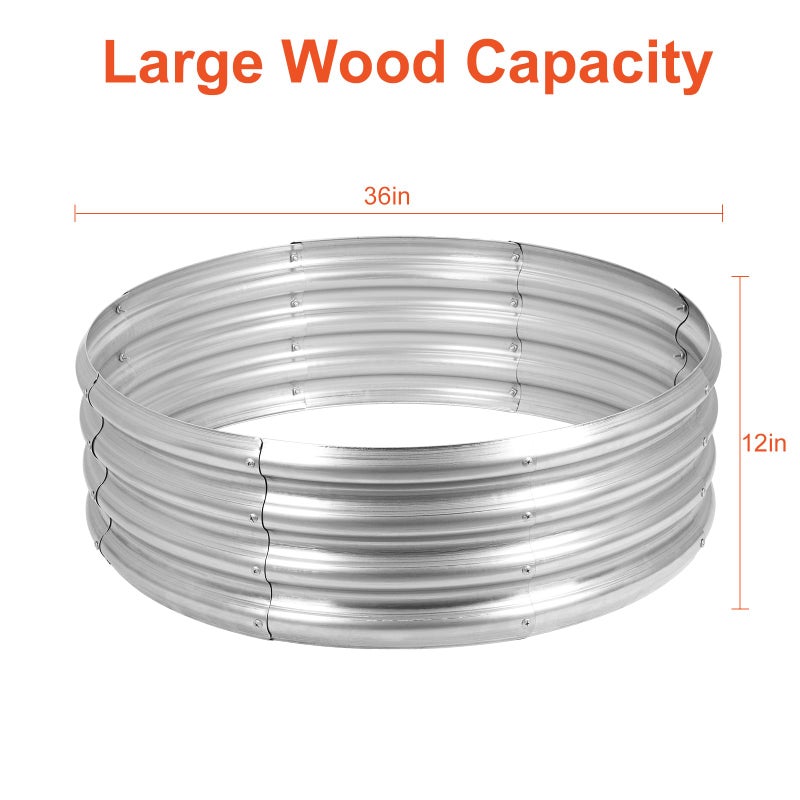 OUSHENG Galvanized Fire Pit Ring for Outside Wood Burning, Metal Firepit Liner for Above Ground Outdoor Camping Beach Backyard Park - Image 2