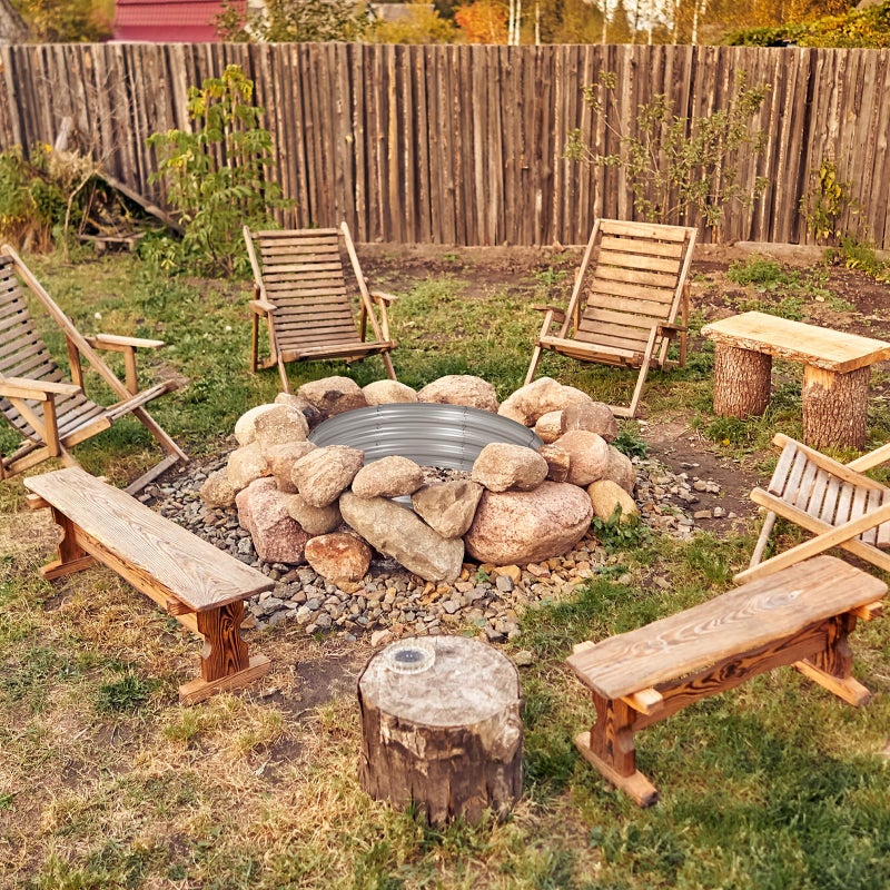 OUSHENG Galvanized Fire Pit Ring for Outside Wood Burning, Metal Firepit Liner for Above Ground Outdoor Camping Beach Backyard Park - Image 3