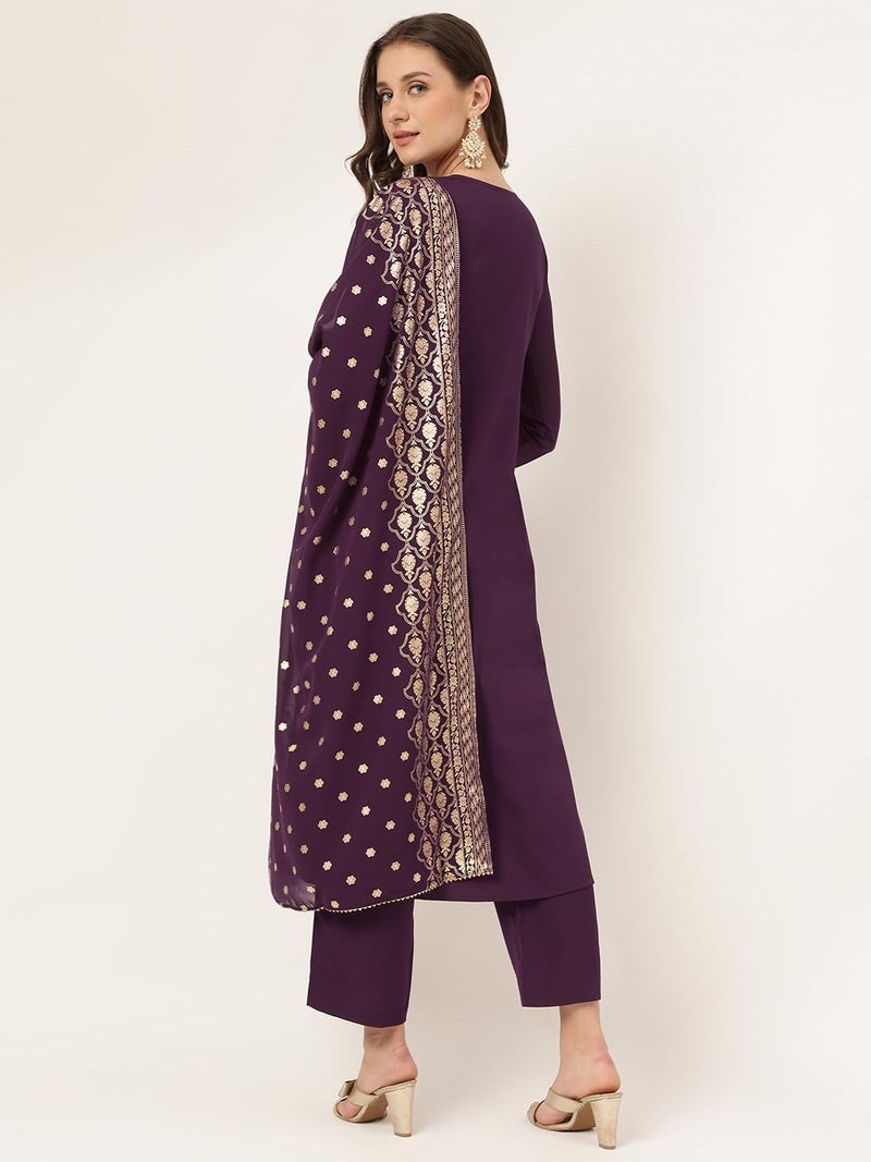 FIORRA Women's Purple Poly Crepe Flared Kurta with Dupatta and Pant SET0082-XL - Image 2