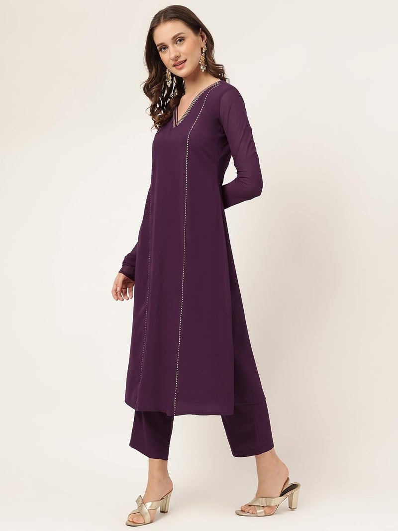 FIORRA Women's Purple Poly Crepe Flared Kurta with Dupatta and Pant SET0082-XL - Image 4
