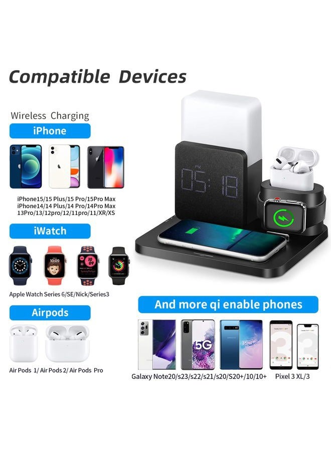 LAVONE Wireless Charger,3 in 1 Fast Charging Station with Alarm Clock and Night Light,Compatible for iPhone 15/15 pro/14/14 pro/13/13 Pro/12/12Pro Max/11 Series/XR/XS/8/iwatch/AirPods/Samsung  - Image 2