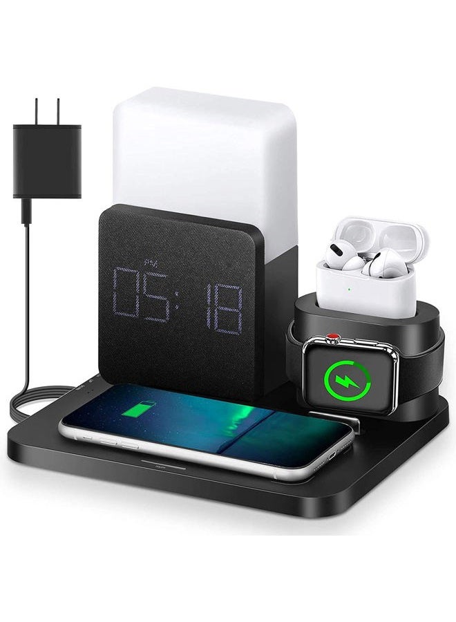 LAVONE Wireless Charger,3 in 1 Fast Charging Station with Alarm Clock and Night Light,Compatible for iPhone 15/15 pro/14/14 pro/13/13 Pro/12/12Pro Max/11 Series/XR/XS/8/iwatch/AirPods/Samsung  - Image 1