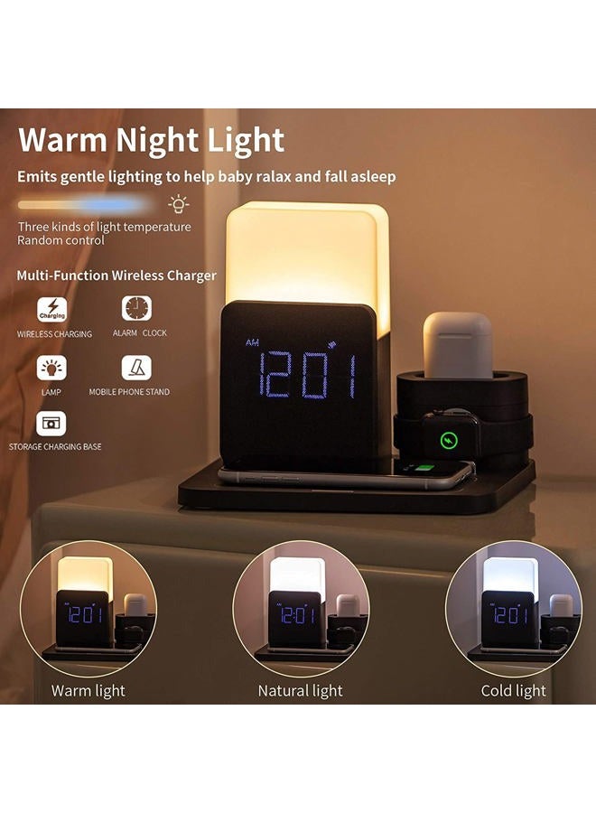 LAVONE Wireless Charger,3 in 1 Fast Charging Station with Alarm Clock and Night Light,Compatible for iPhone 15/15 pro/14/14 pro/13/13 Pro/12/12Pro Max/11 Series/XR/XS/8/iwatch/AirPods/Samsung  - Image 3