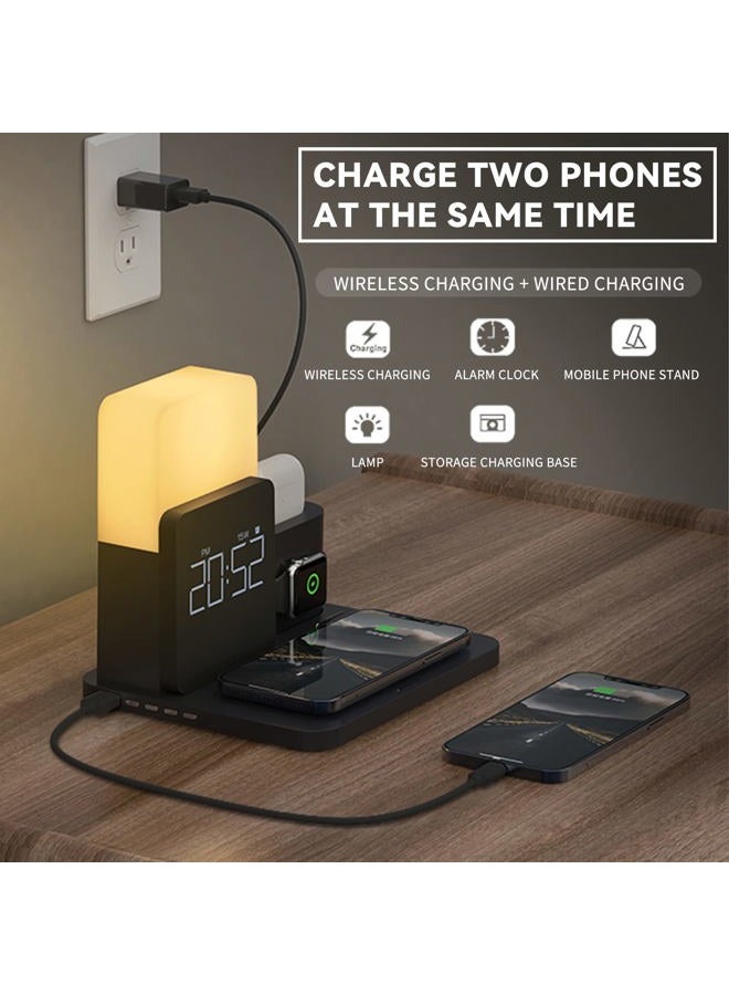 LAVONE Wireless Charger,3 in 1 Fast Charging Station with Alarm Clock and Night Light,Compatible for iPhone 15/15 pro/14/14 pro/13/13 Pro/12/12Pro Max/11 Series/XR/XS/8/iwatch/AirPods/Samsung  - Image 4