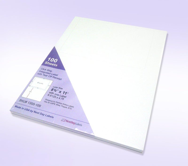 NextDayLabels - Click Ship Integrated Labels with Tear Off Receipt, Designed for Printing Online Labels. 8-1/2" x 11" Sheet with one Label 6.8125" x 4.75", Use for USPS, Ebay, Paypal, Etsy, ETC. (100) - Image 2